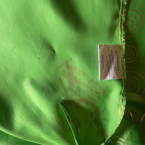 Christmas Tree Skirt Green Gold Circles Green Shiny 4 foot Diameter Retro - Picture 5 of 6